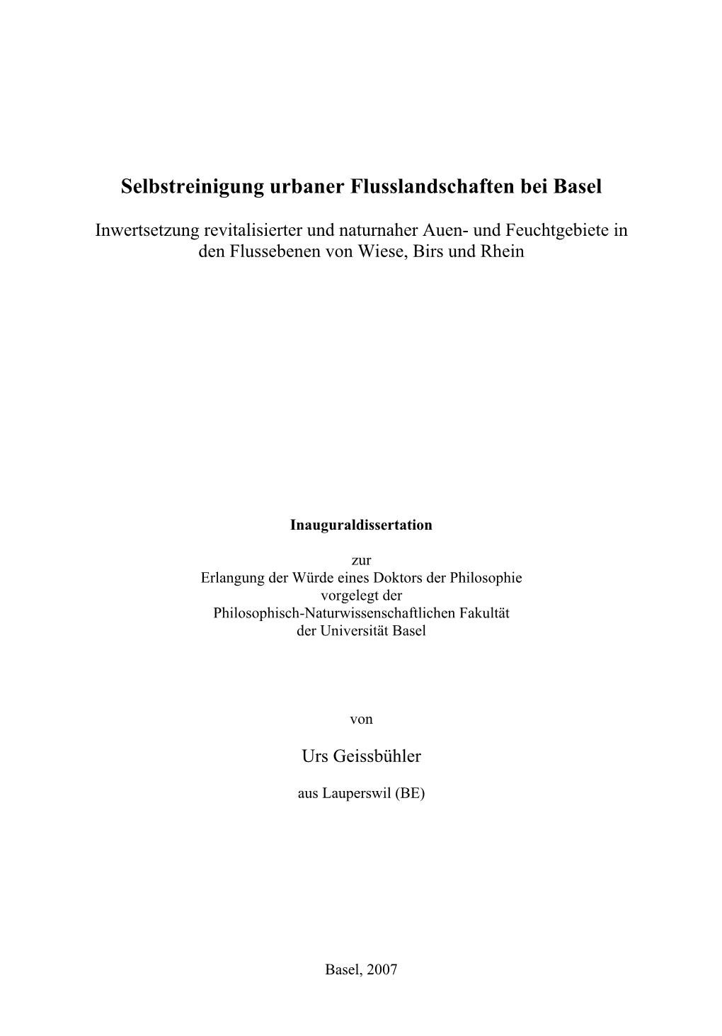 Selbstreinigung Urbaner Flusslandschaften Bei Basel