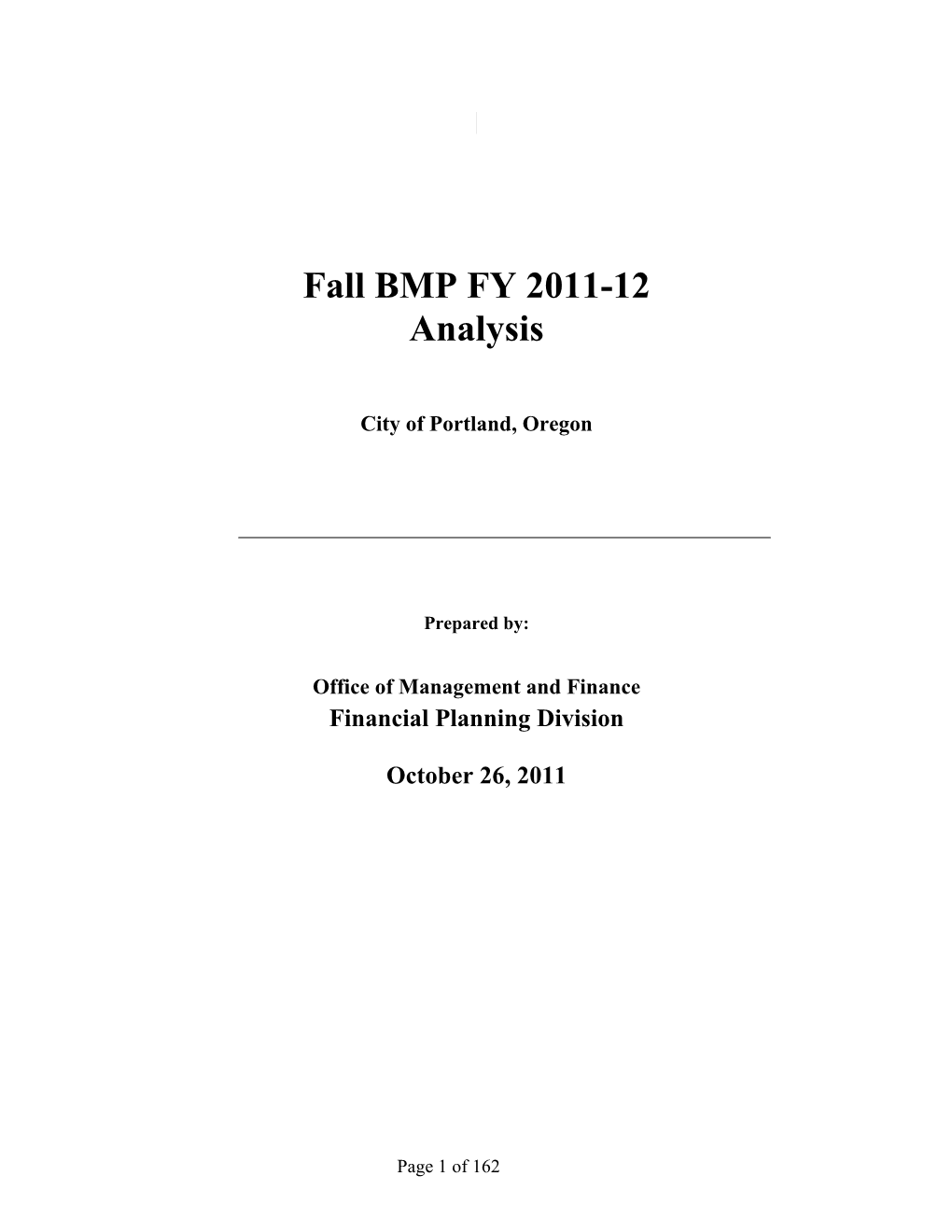 Fall BMP FY 2011-12 Analysis