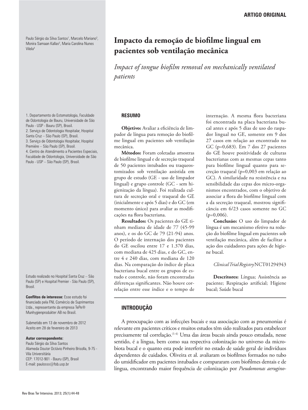 Impact of Tongue Biofilm Removal on Mechanically Ventilated Patients