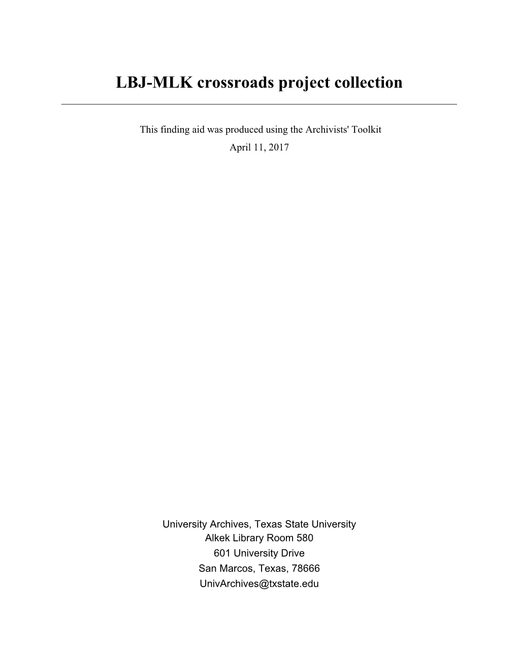 LBJ-MLK Crossroads Project Collection