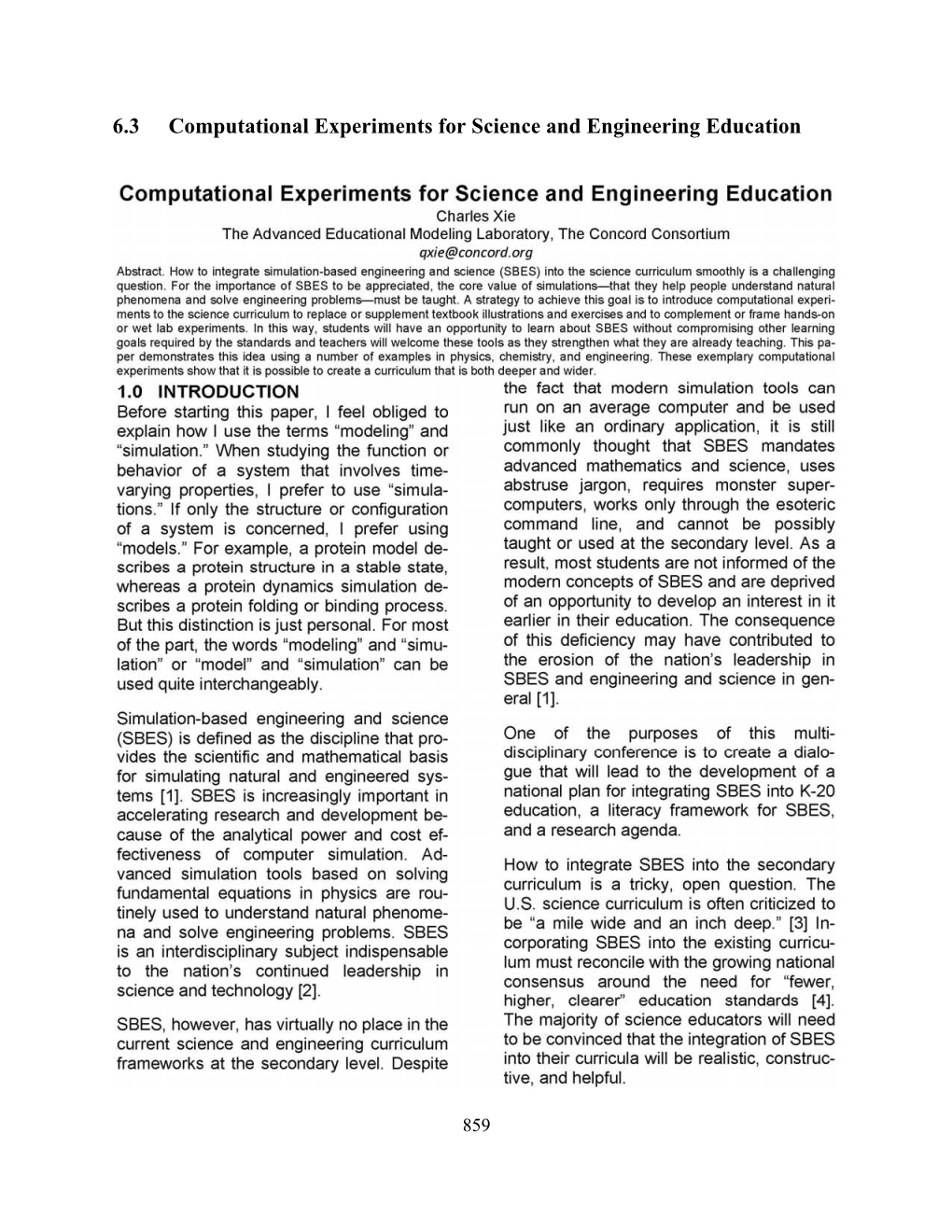 6.3 Computational Experiments for Science and Engineering Education