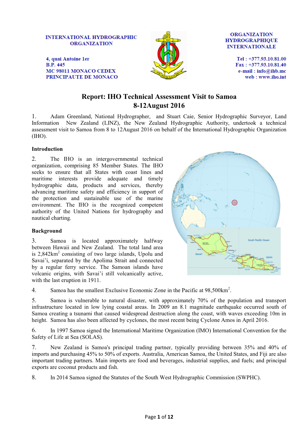 FINAL Report of IHO Technical Visit to the Cook Islands Feb 2011