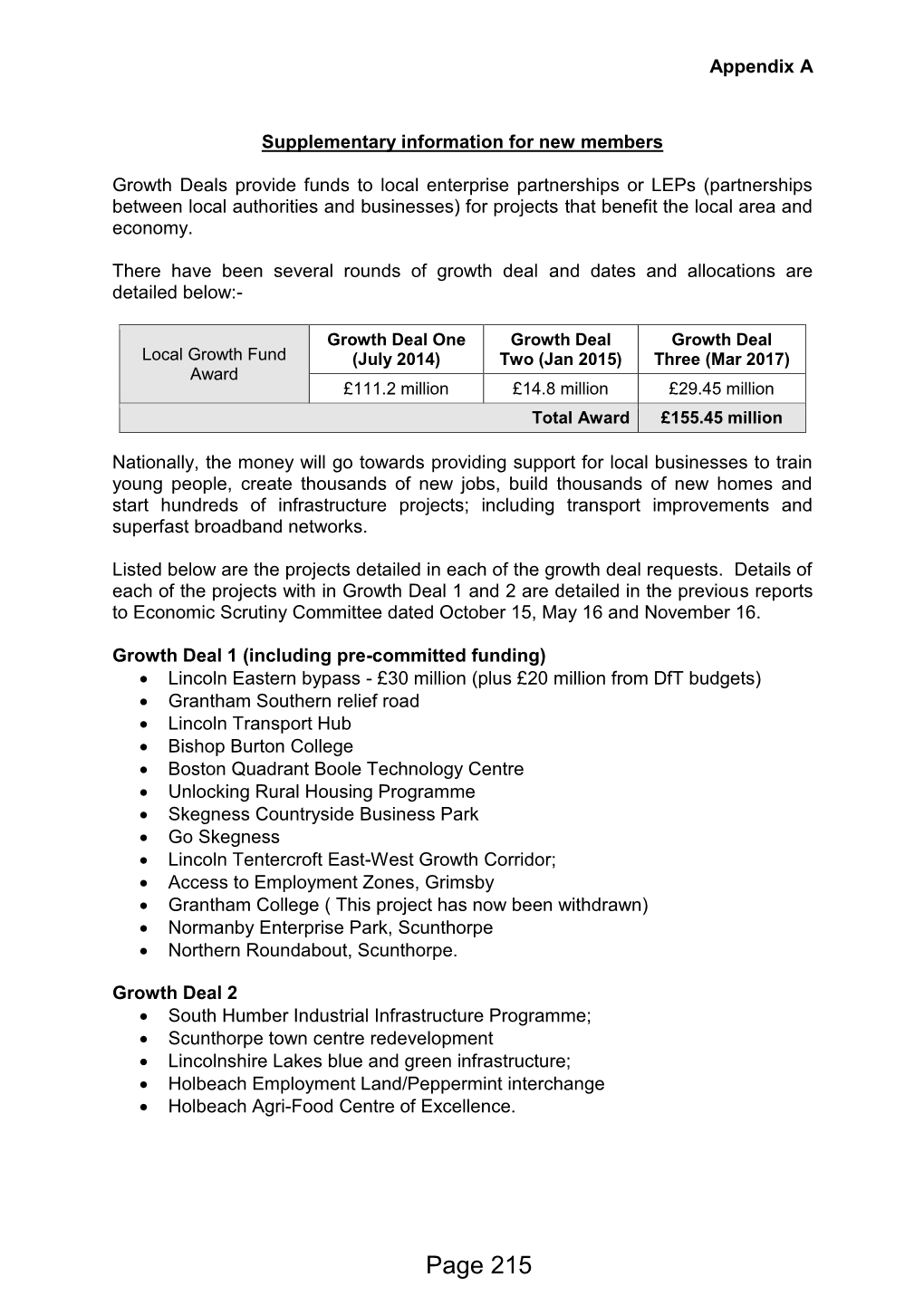 Page 215 Growth Deal 3 the Latest Tranche of Funding Is Expected to Deliver the Projects Listed Below