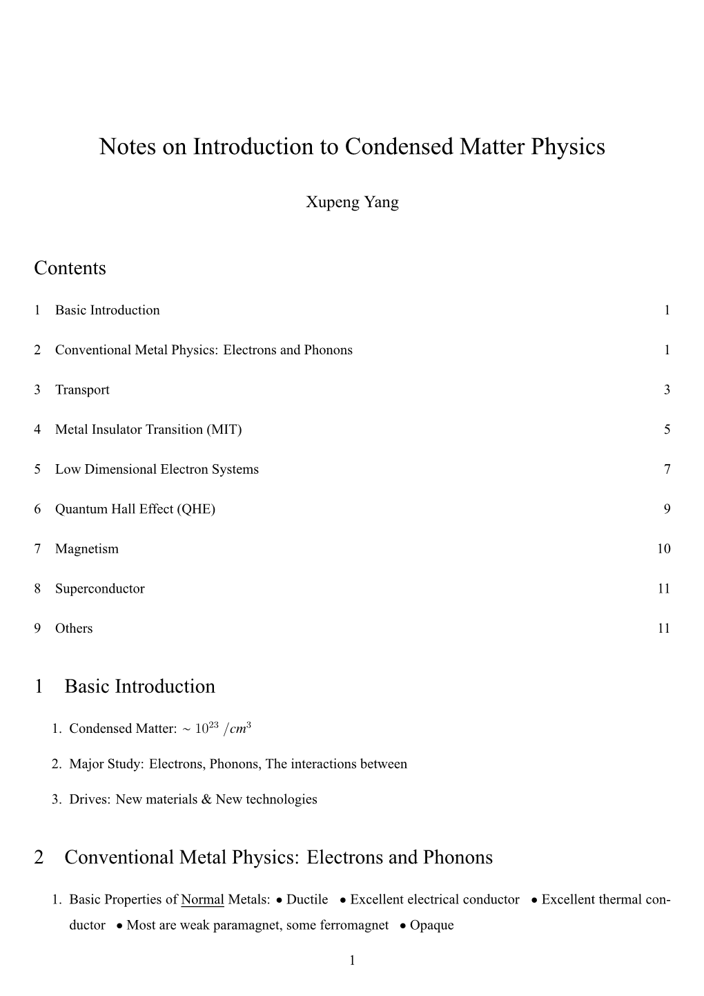 Notes on Introduction to Condensed Matter Physics.Pdf