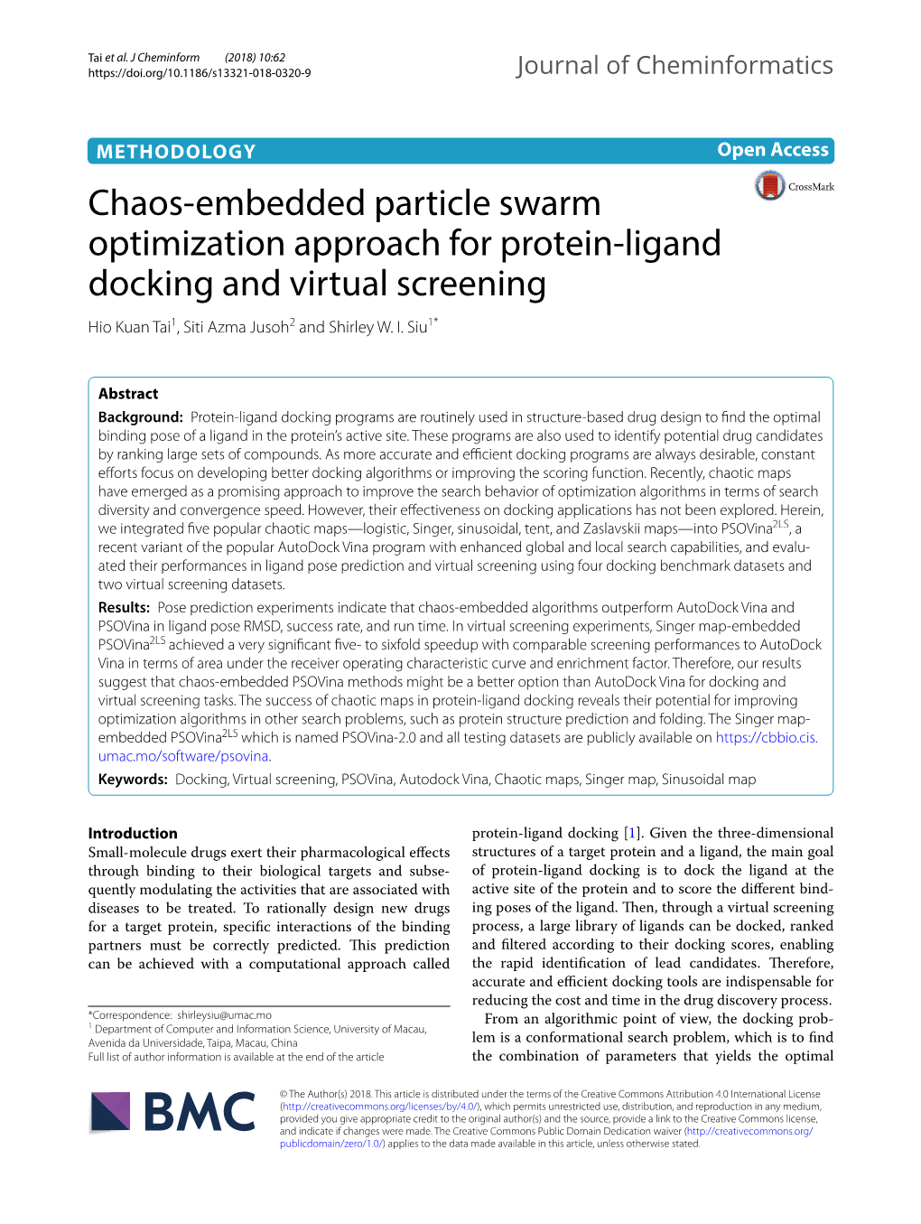 Chaos-Embedded Particle Swarm Optimization Approach for Protein