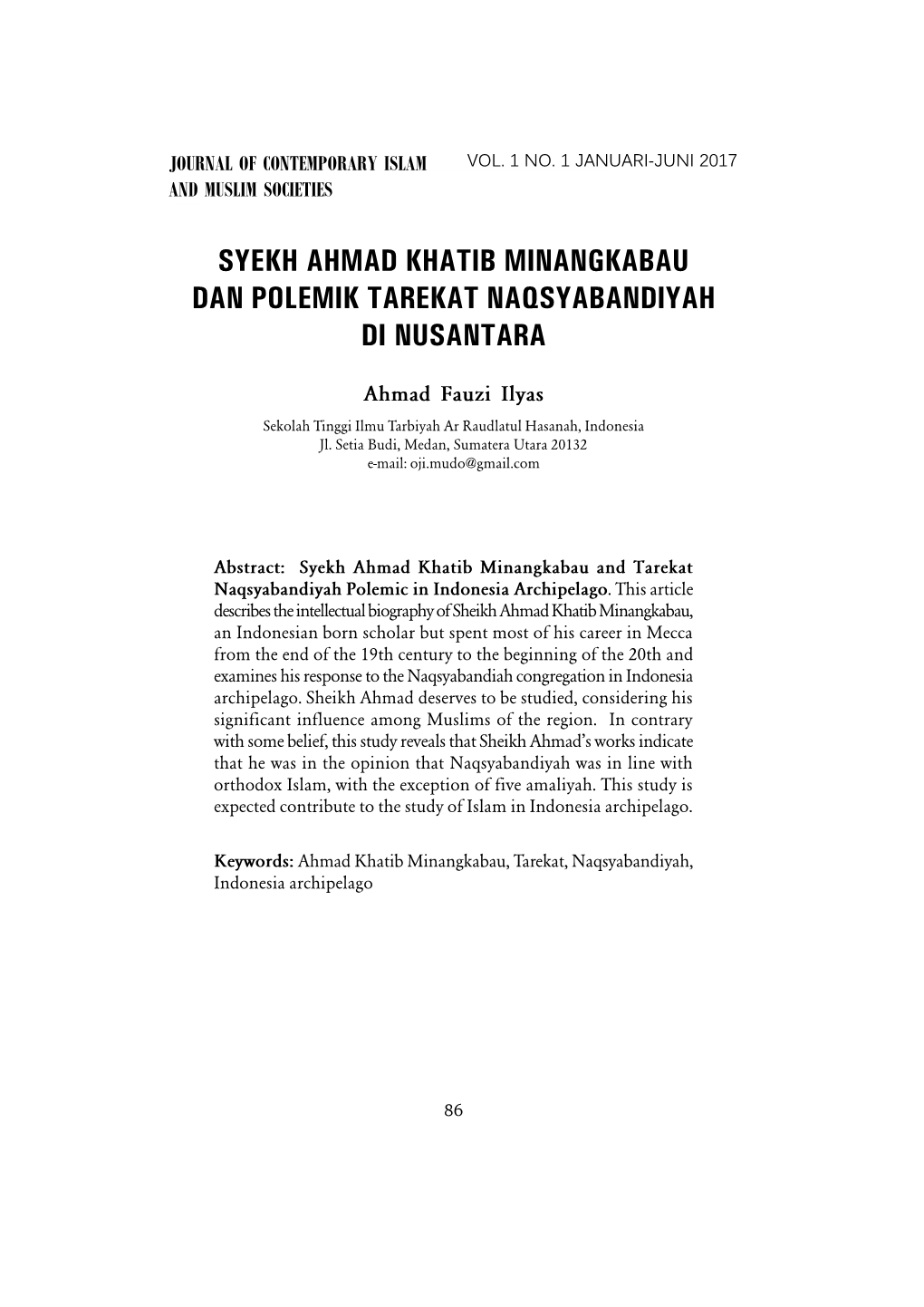 Syekh Ahmad Khatib Minangkabau Dan Polemik Tarekat Naqsyabandiyah Di Nusantara