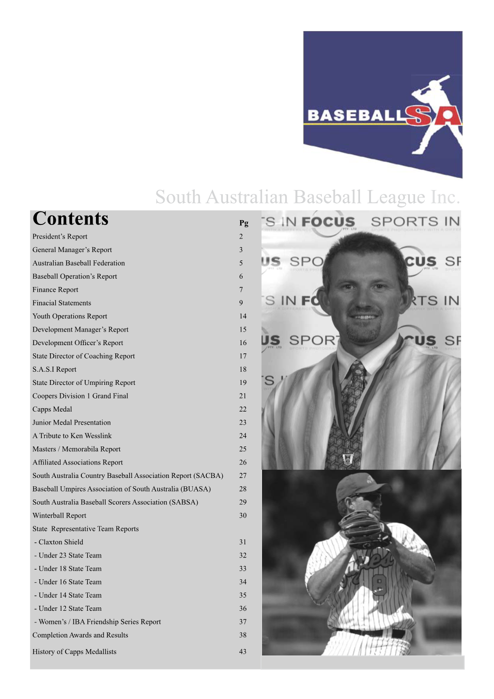 Contents Pg South Australian Baseball League Inc