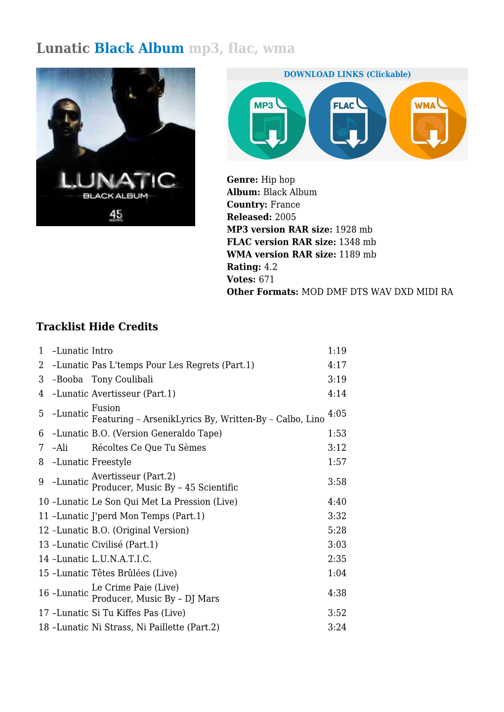 Lunatic Black Album Mp3, Flac, Wma