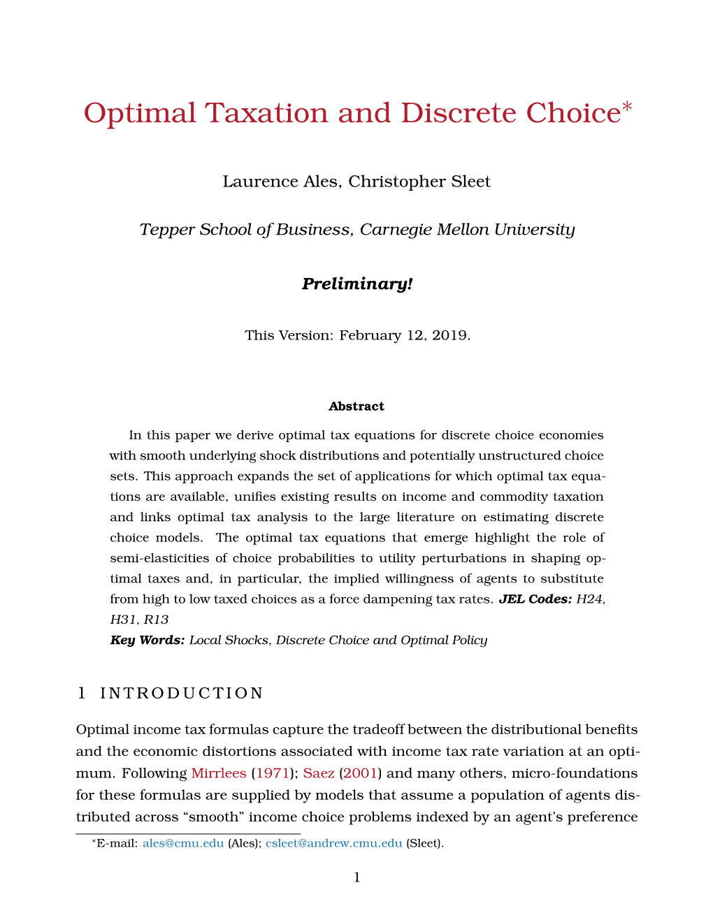 Optimal Taxation and Discrete Choice∗