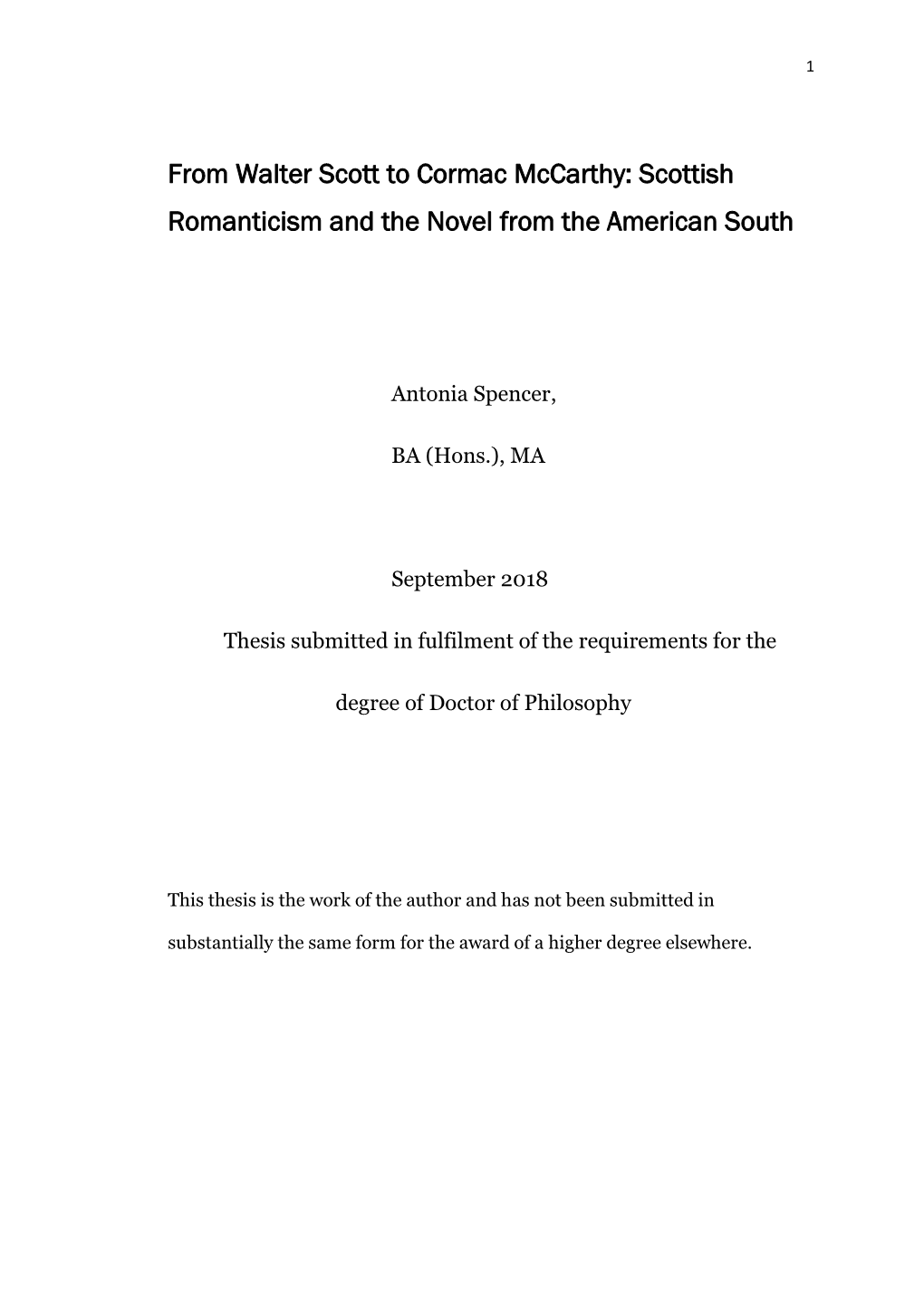 From Walter Scott to Cormac Mccarthy: Scottish Romanticism and the Novel from the American South