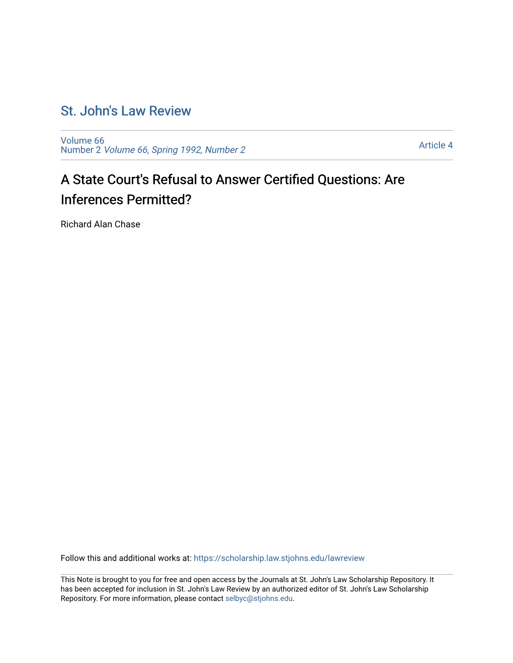 A State Court's Refusal to Answer Certified Questions: Are Inferences Permitted?