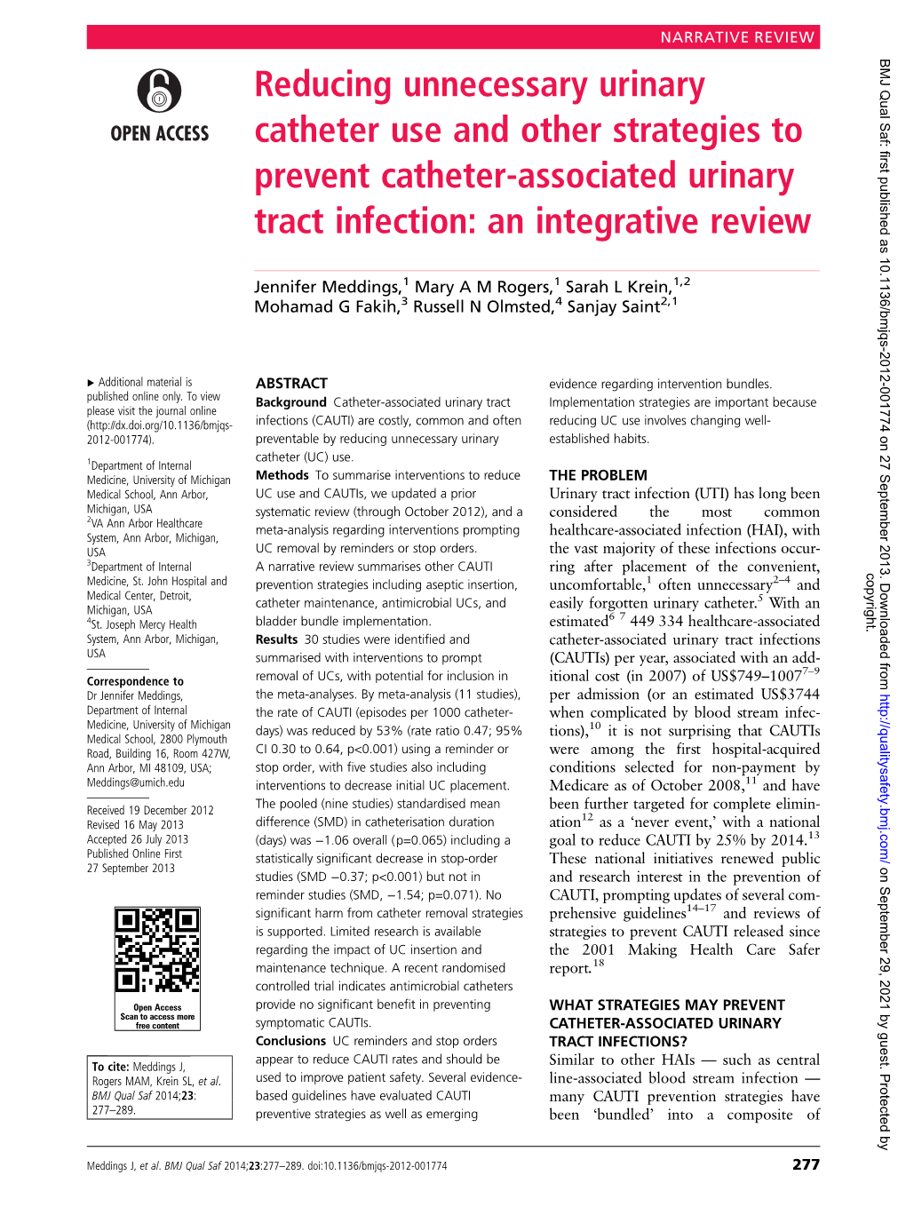 Reducing Unnecessary Urinary Catheter Use and Other Strategies to Prevent Catheter-Associated Urinary Tract Infection: an Integrative Review