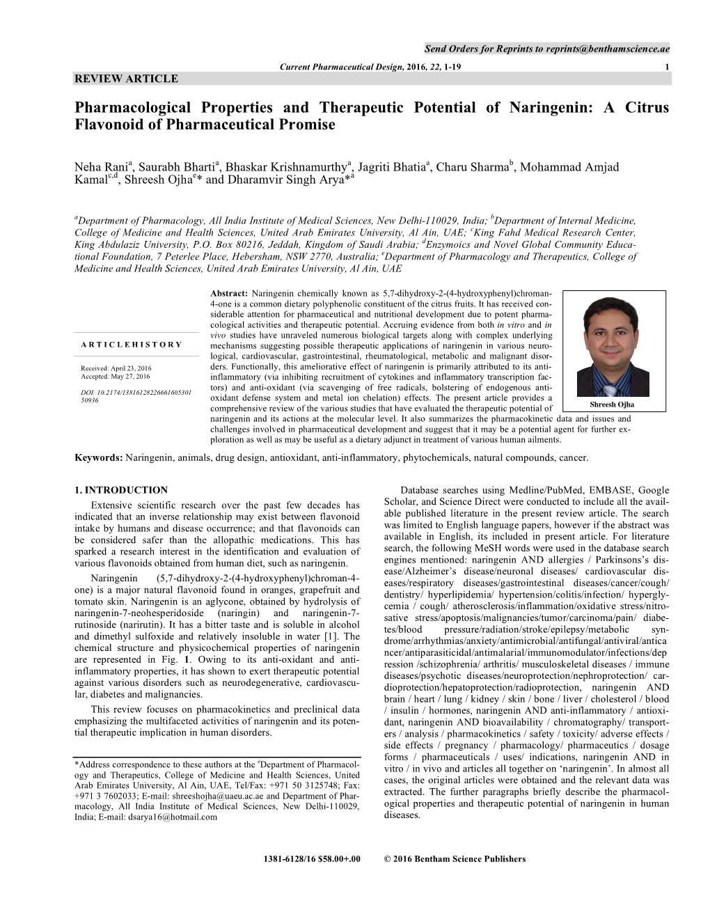 Pharmacological Properties and Therapeutic Potential of Naringenin: a Citrus Flavonoid of Pharmaceutical Promise