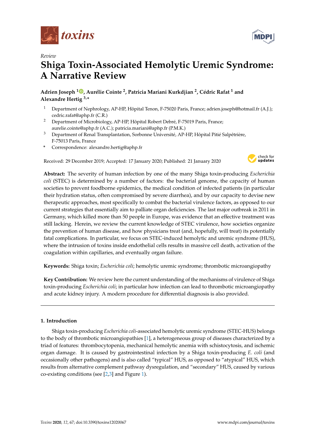 Shiga Toxin-Associated Hemolytic Uremic Syndrome: a Narrative Review