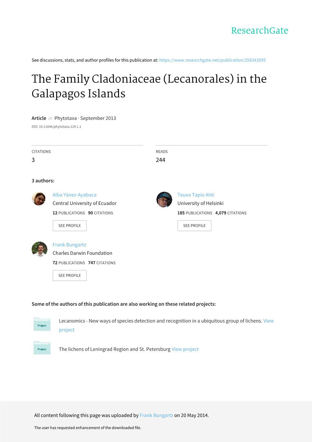The Family Cladoniaceae (Lecanorales) in the Galapagos Islands