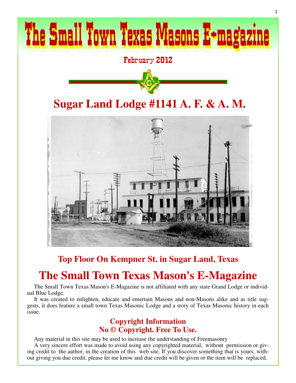 The Small Town Texas Mason's E-Magazine Sugar Land Lodge