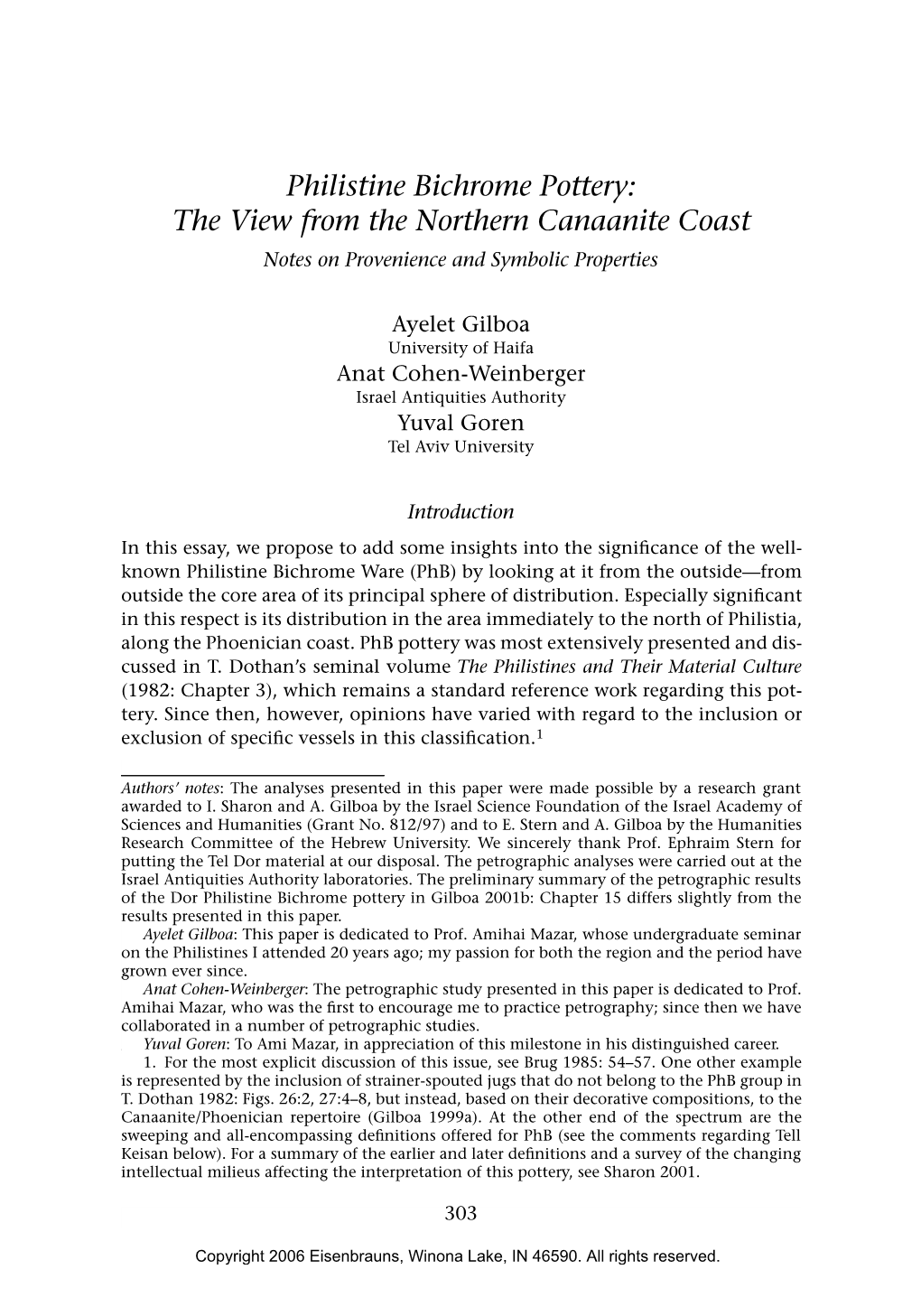 Philistine Bichrome Pottery: the View from the Northern Canaanite Coast Notes on Provenience and Symbolic Properties