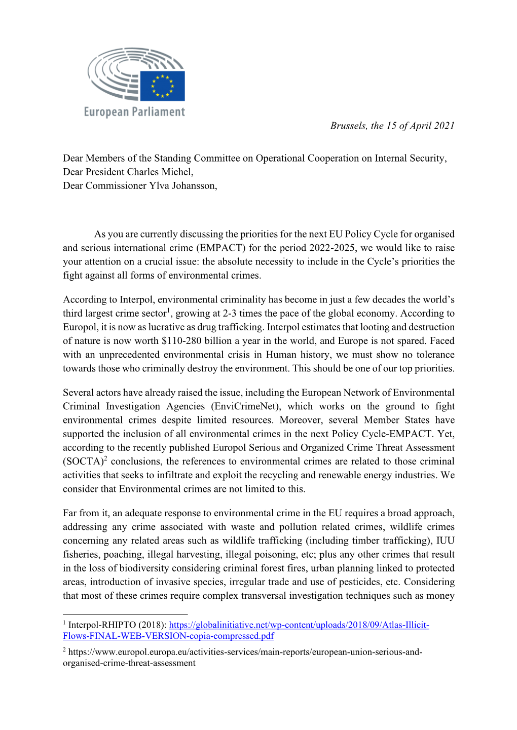 Meps and Ngos Letter on Including Wildlife Crime in the New EMPACT