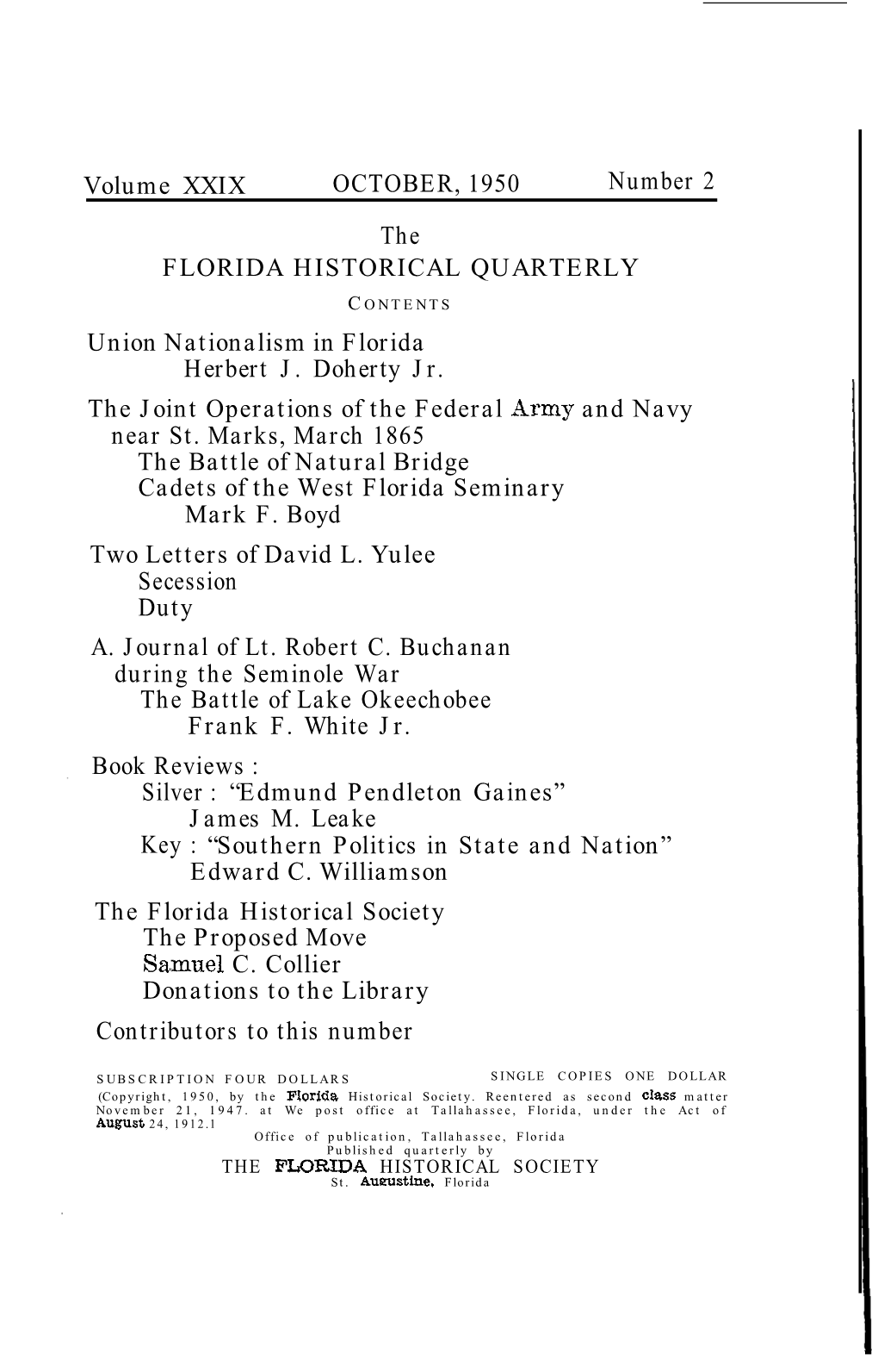 The FLORIDA HISTORICAL QUARTERLY