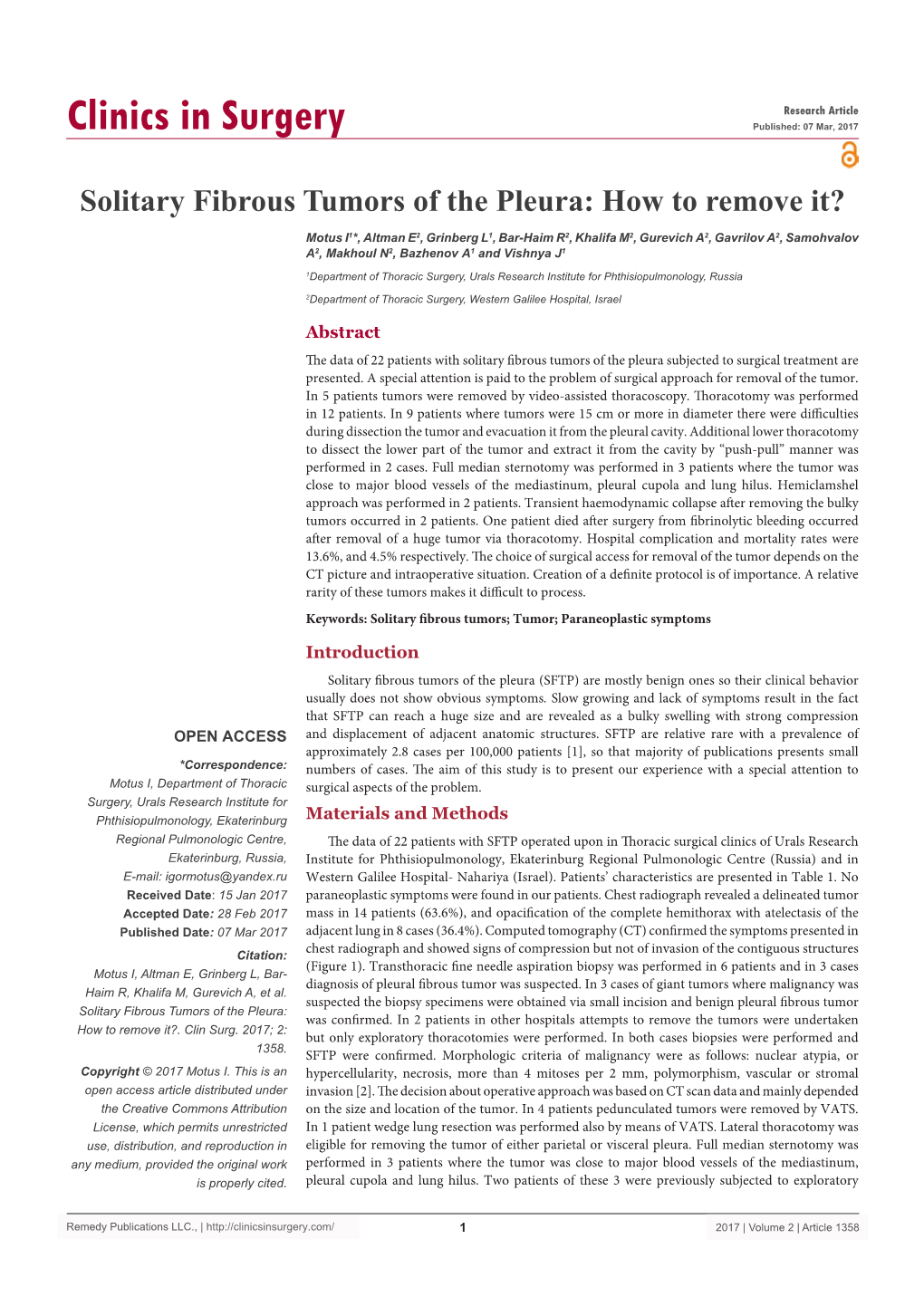 Solitary Fibrous Tumors of the Pleura: How to Remove It?