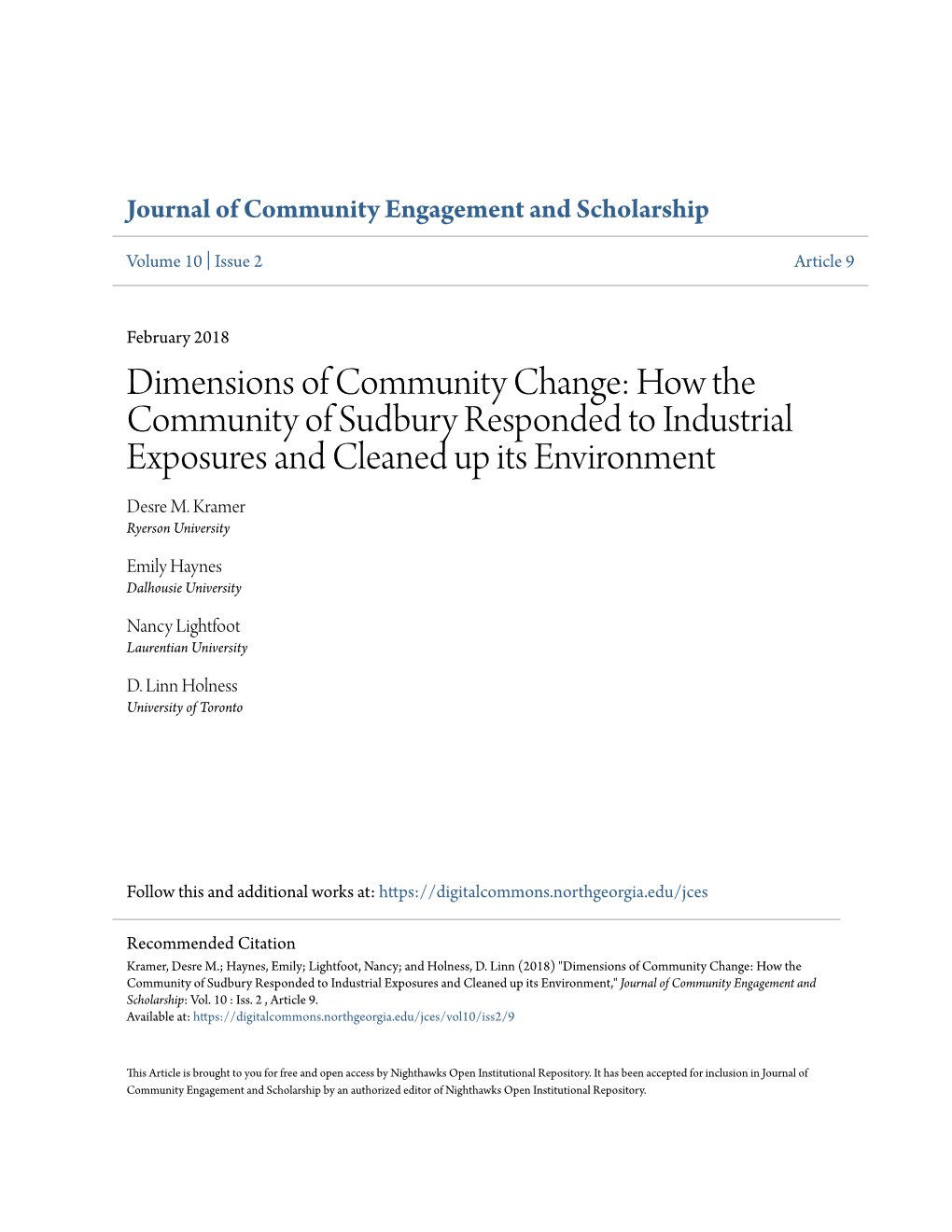 How the Community of Sudbury Responded to Industrial Exposures and Cleaned up Its Environment Desre M