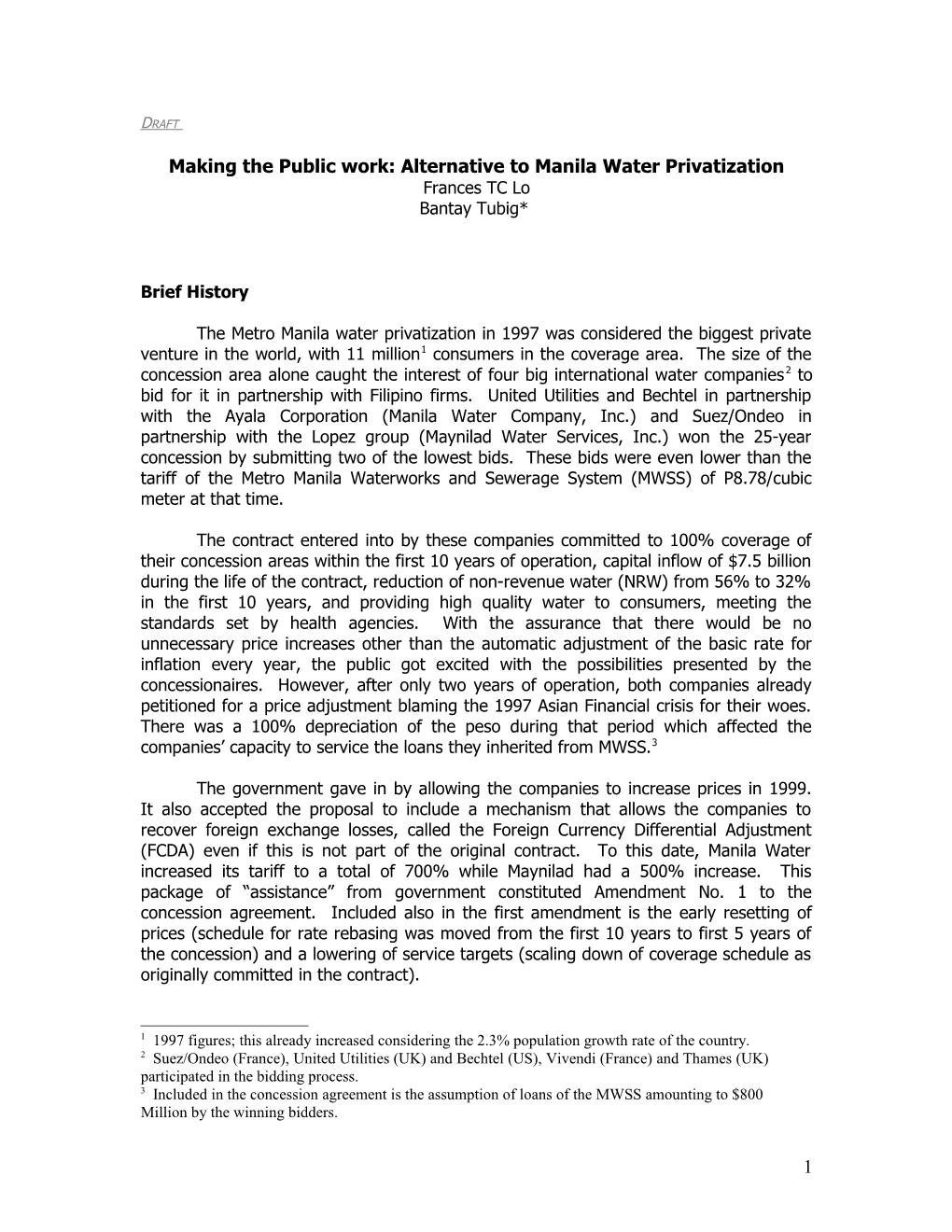 Making the Public Work: Alternative to Manila Water Privatization