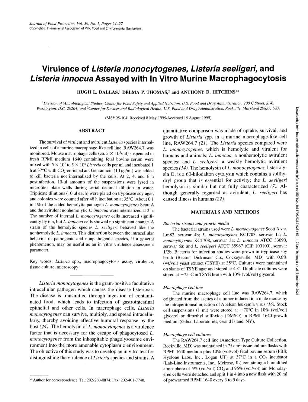 Virulence of &lt;I&gt;Listeria Monocytogenes, Listeria Seeligeri