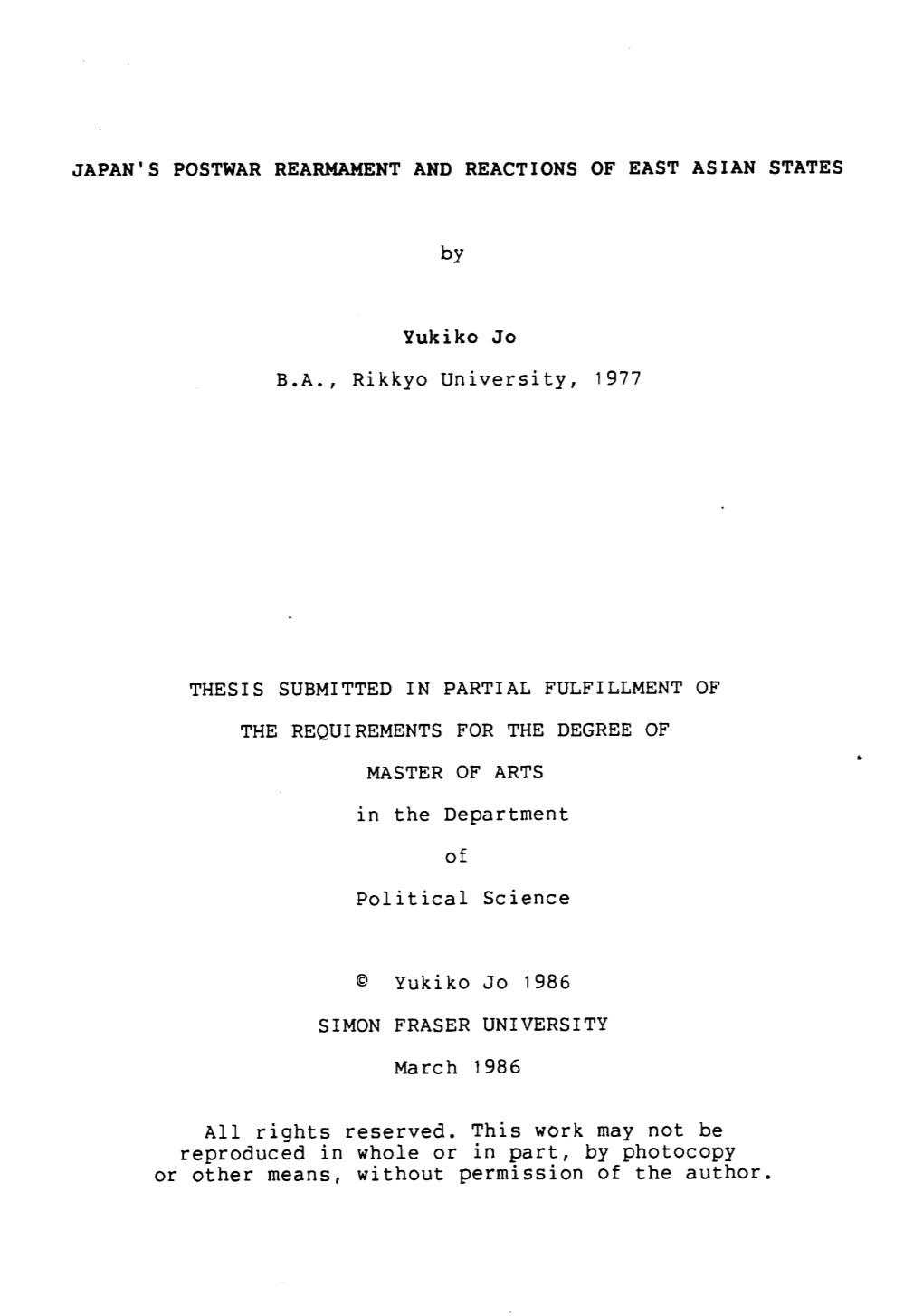 Japan's Postwar Rearmament and Reactions of East Asian States / By