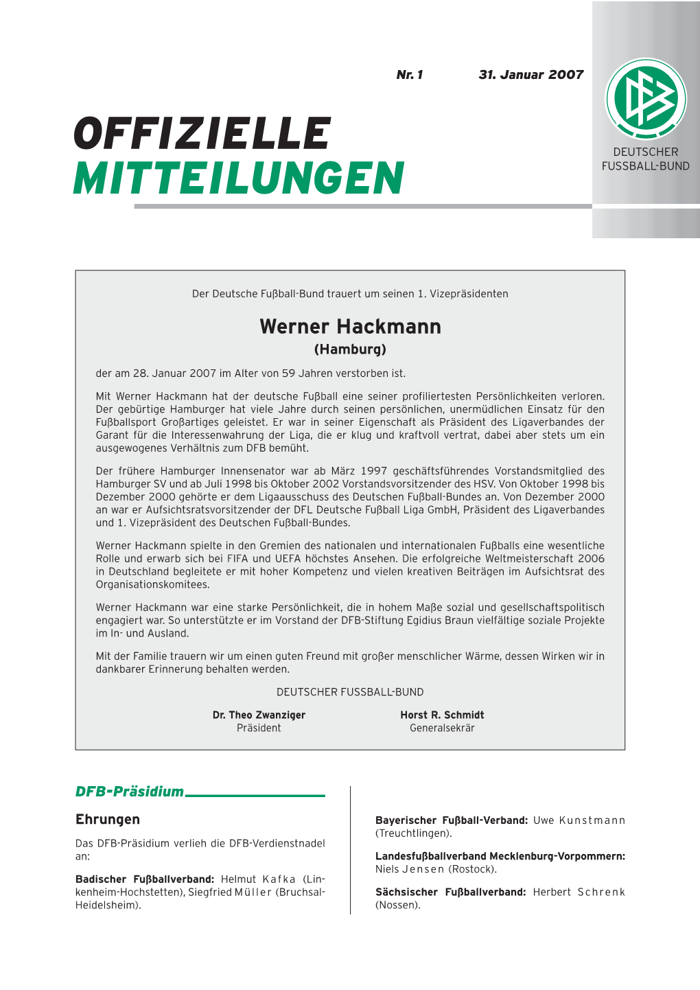 Offizielle Mitteilungen Nr. 1