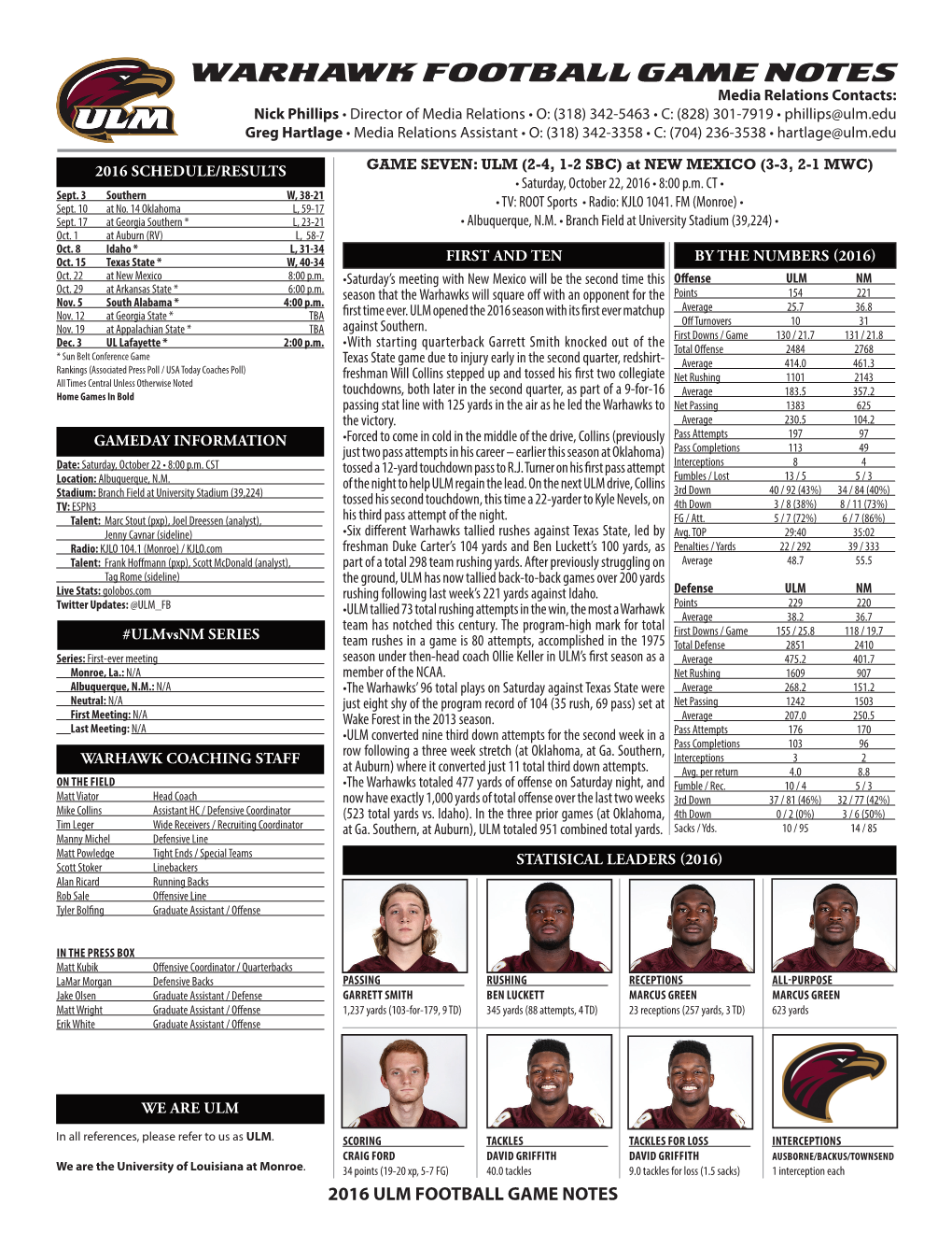 Warhawk Football Game Notes