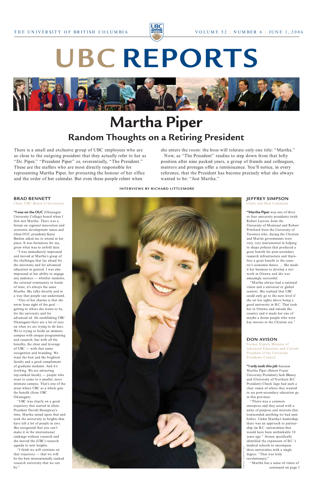 Martha Piper Random Thoughts on a Retiring President