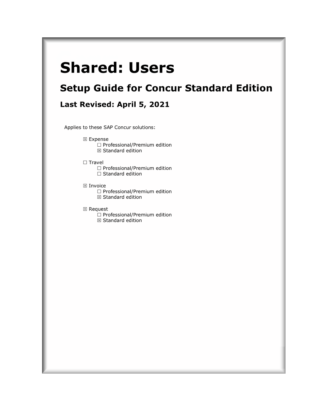 Shared: Users Setup Guide for Concur Standard Edition