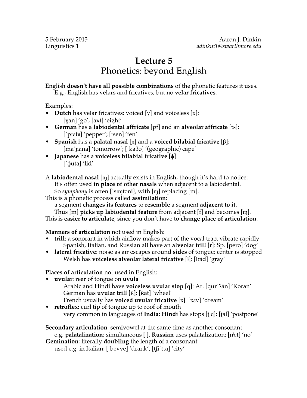 Lecture 5 Phonetics: Beyond English