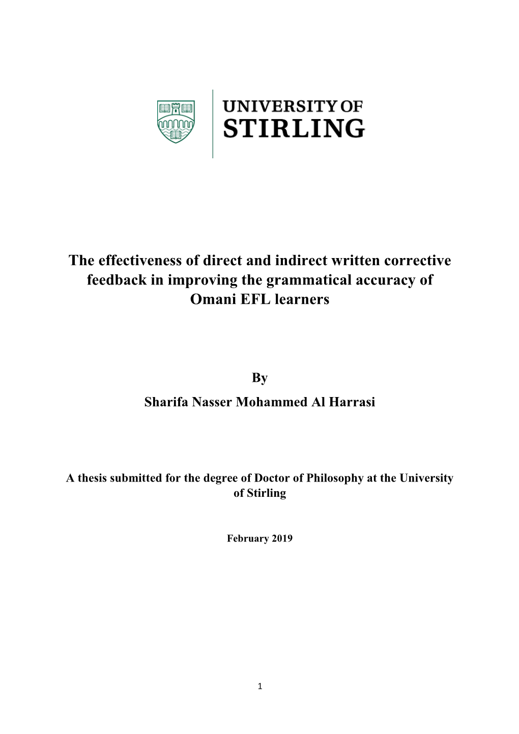 The Effectiveness of Direct and Indirect Written Corrective Feedback in Improving the Grammatical Accuracy of Omani EFL Learners