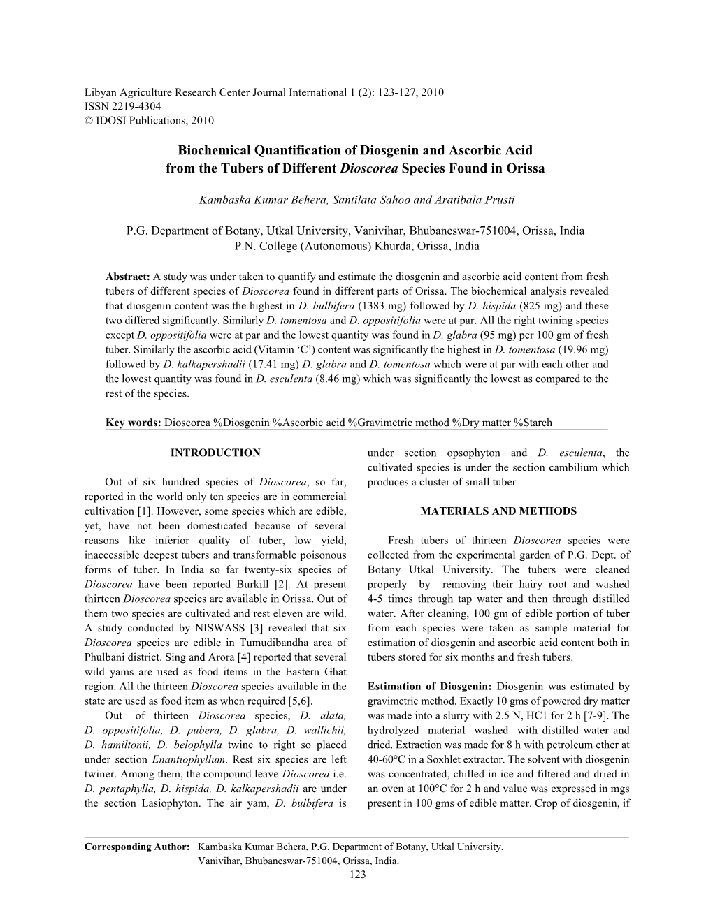 Biochemical Quantification of Diosgenin and Ascorbic Acid from Fres