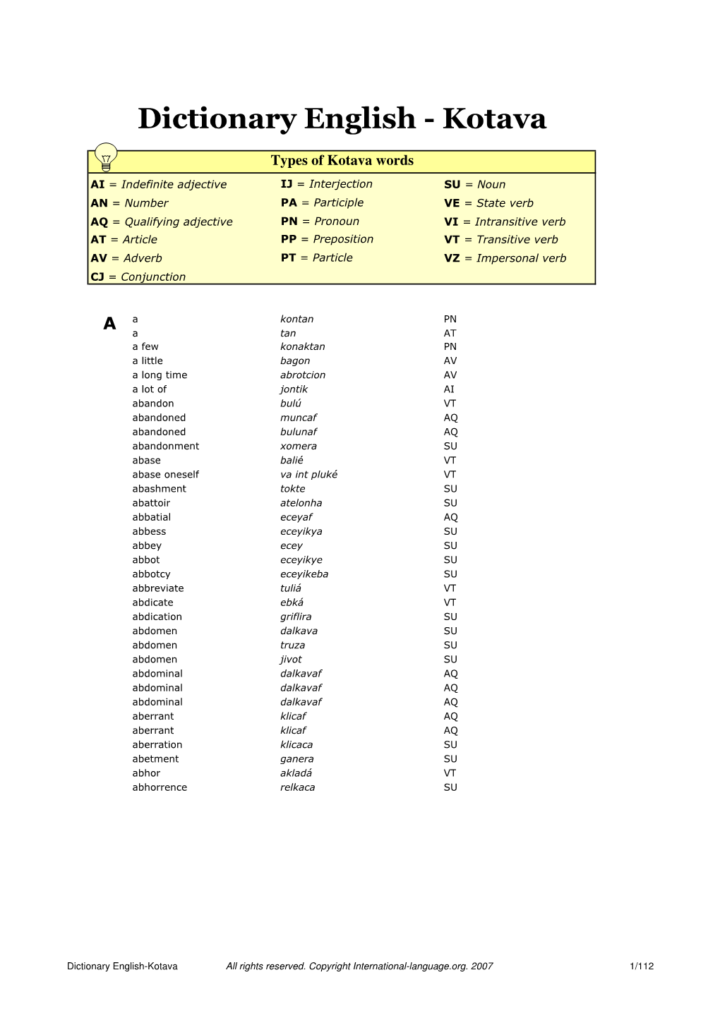 Dictionary English - Kotava