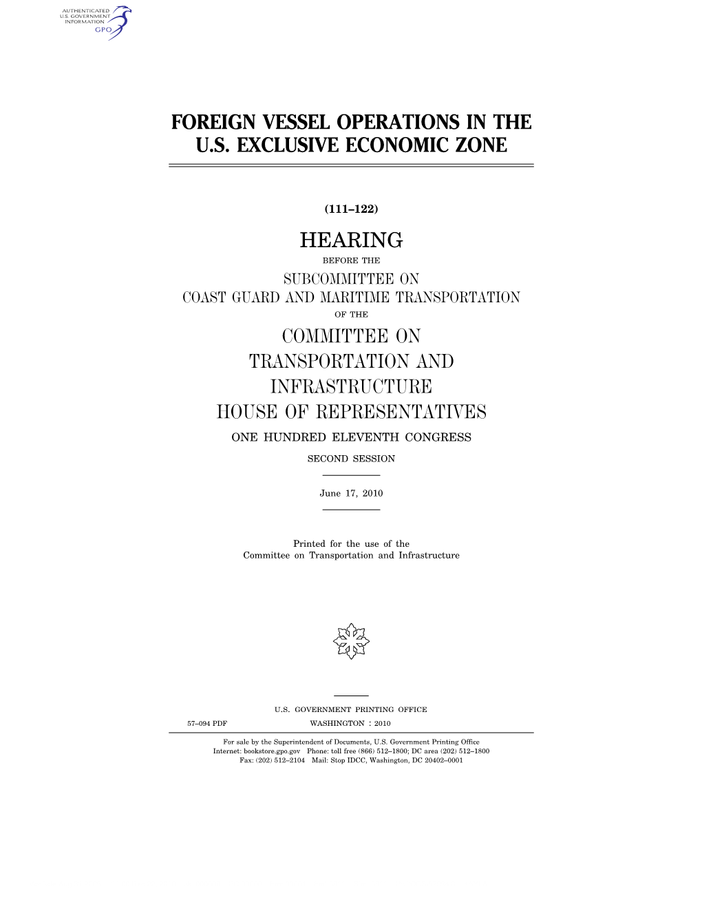 Foreign Vessel Operations in the Us Exclusive Economic Zone