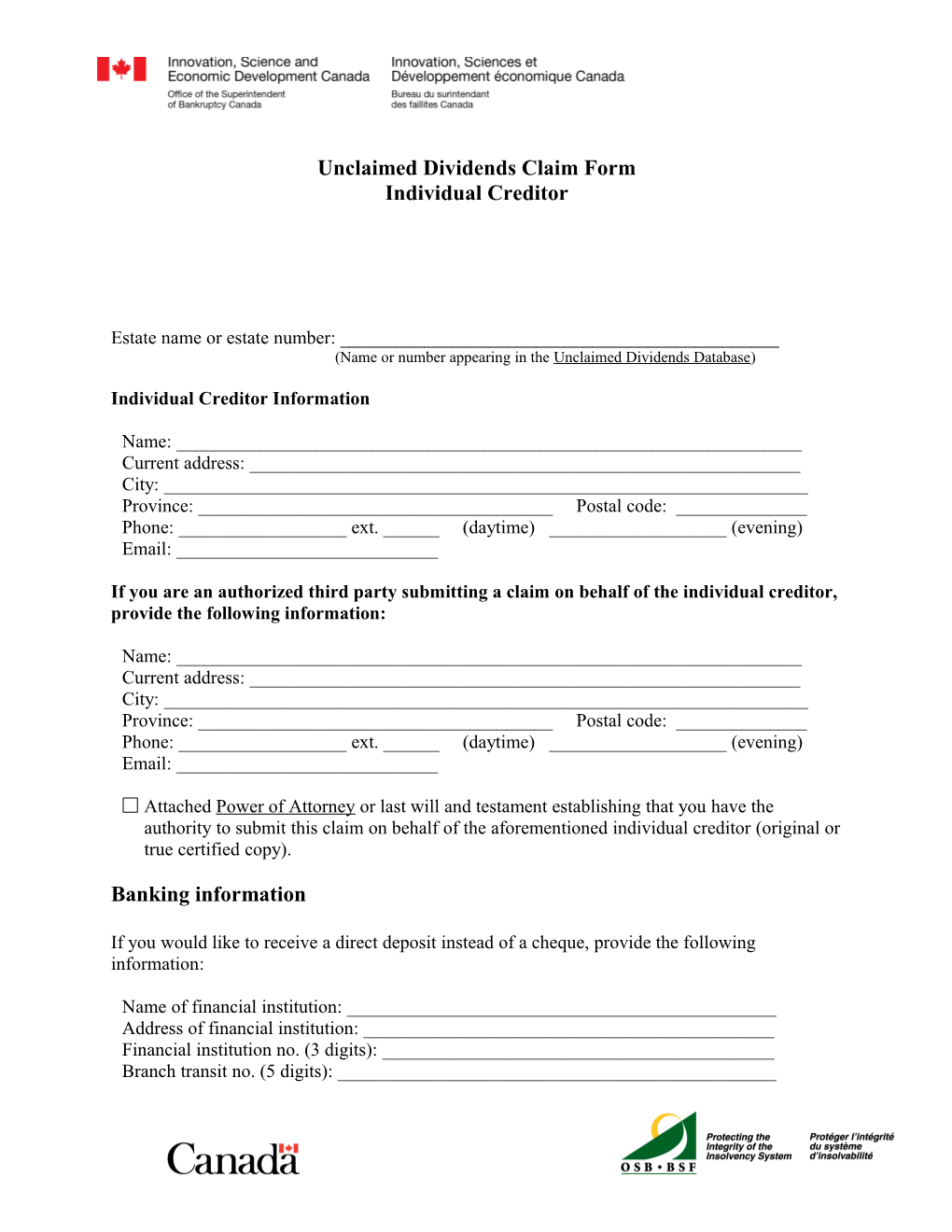 Unclaimed Dividends Claim Form