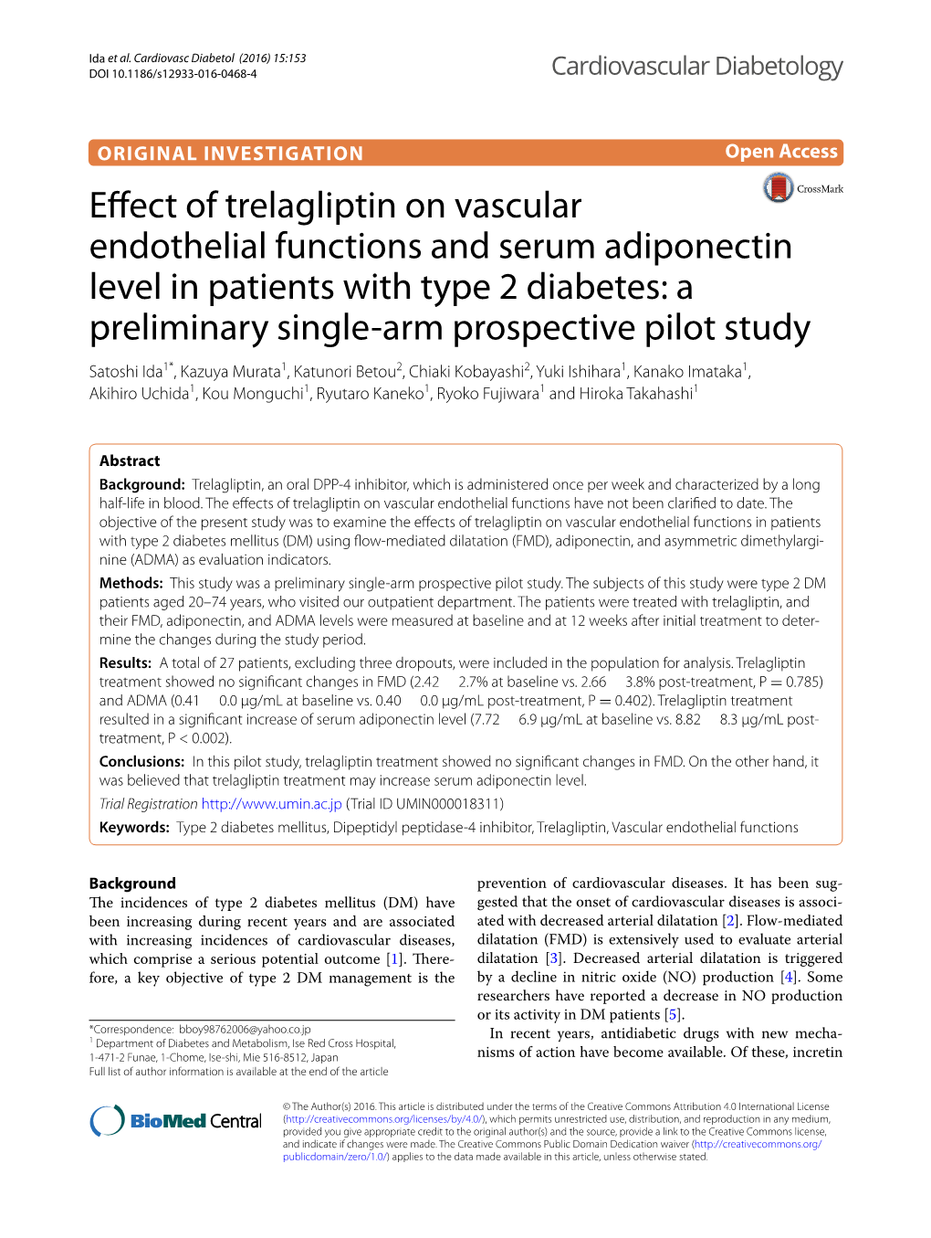 Effect of Trelagliptin on Vascular Endothelial Functions and Serum