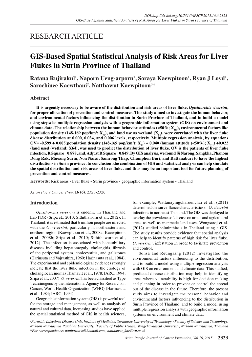 RESEARCH ARTICLE GIS-Based Spatial Statistical Analysis of Risk