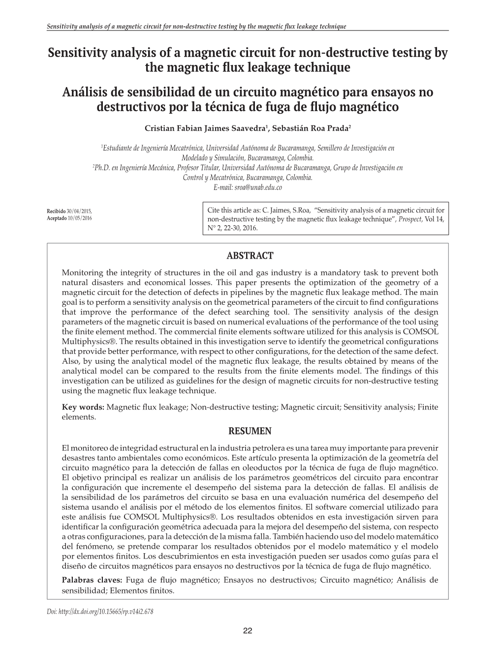 Sensitivity Analysis of a Magnetic Circuit for Non-Destructive Testing by the Magnetic Flux Leakage Technique