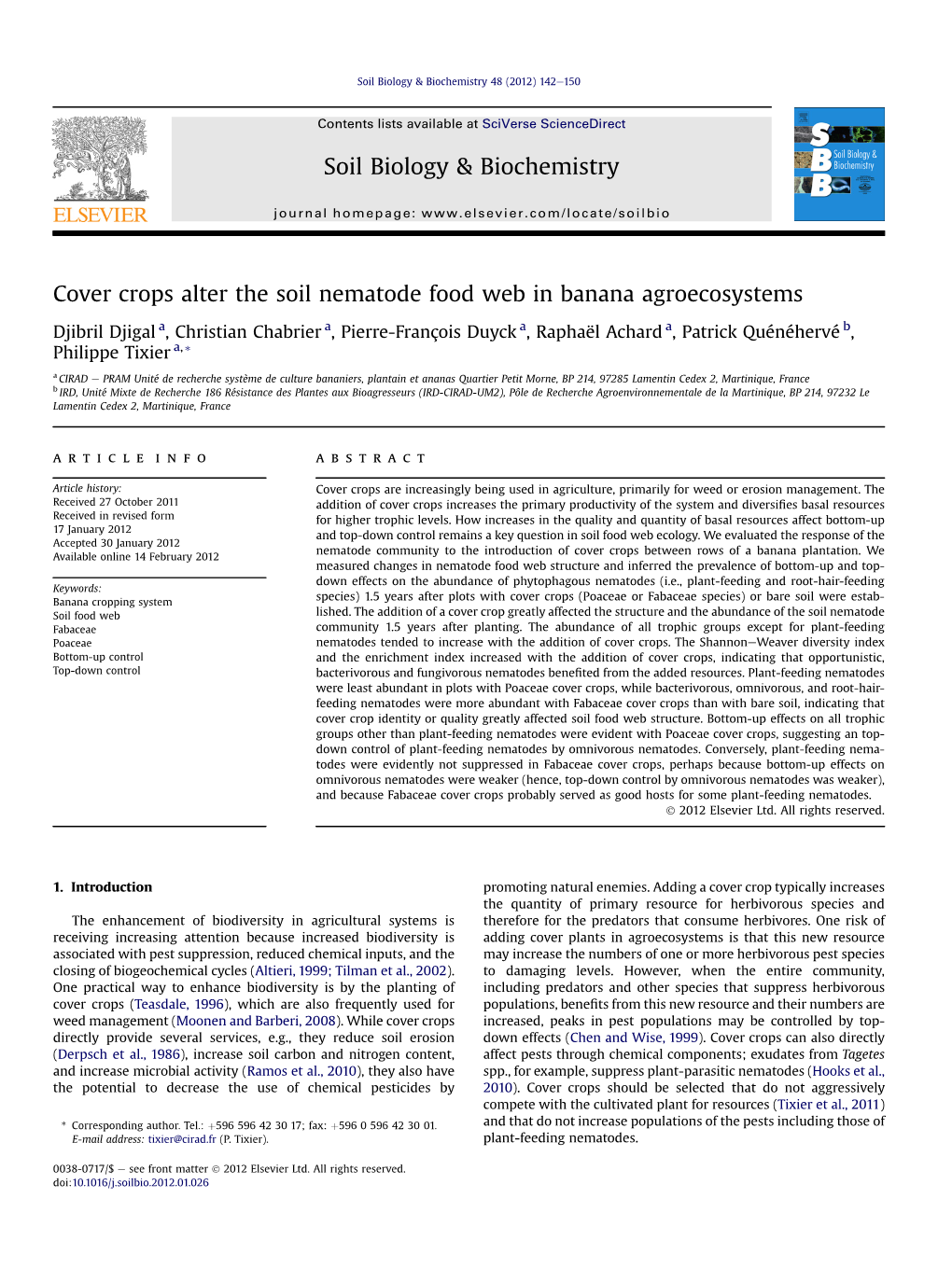 Cover Crops Alter the Soil Nematode Food Web in Banana Agroecosystems