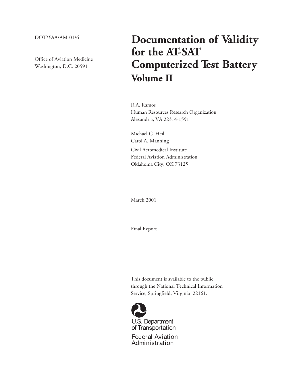 Documentation of Validity for the AT-SAT Computerized Test Battery