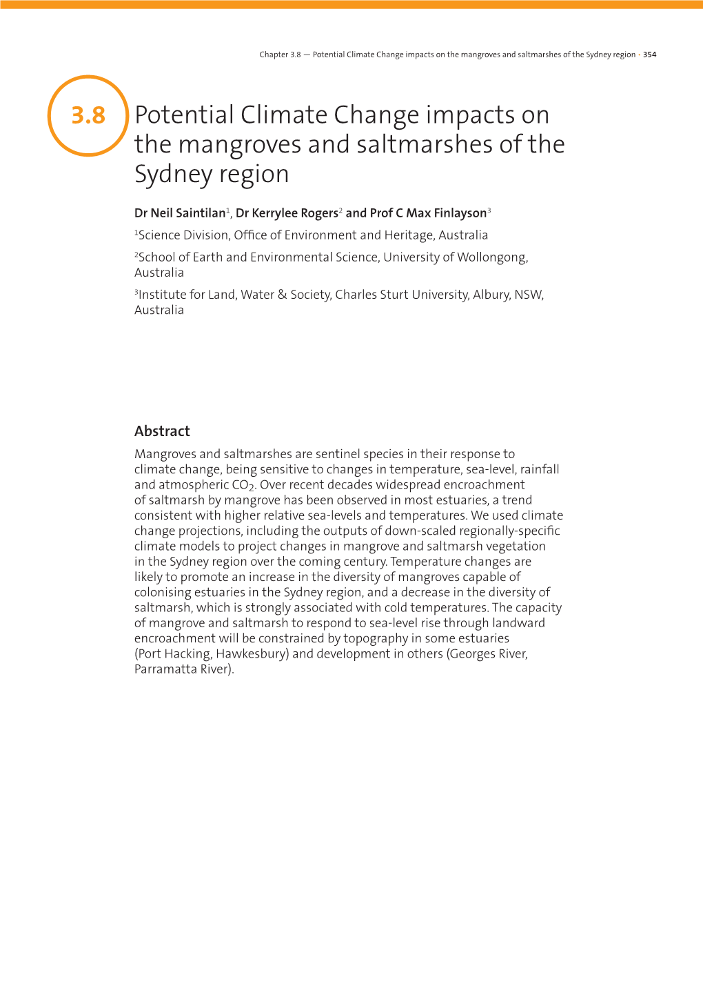 3.8 Potential Climate Change Impacts on the Mangroves and Saltmarshes of the Sydney Region
