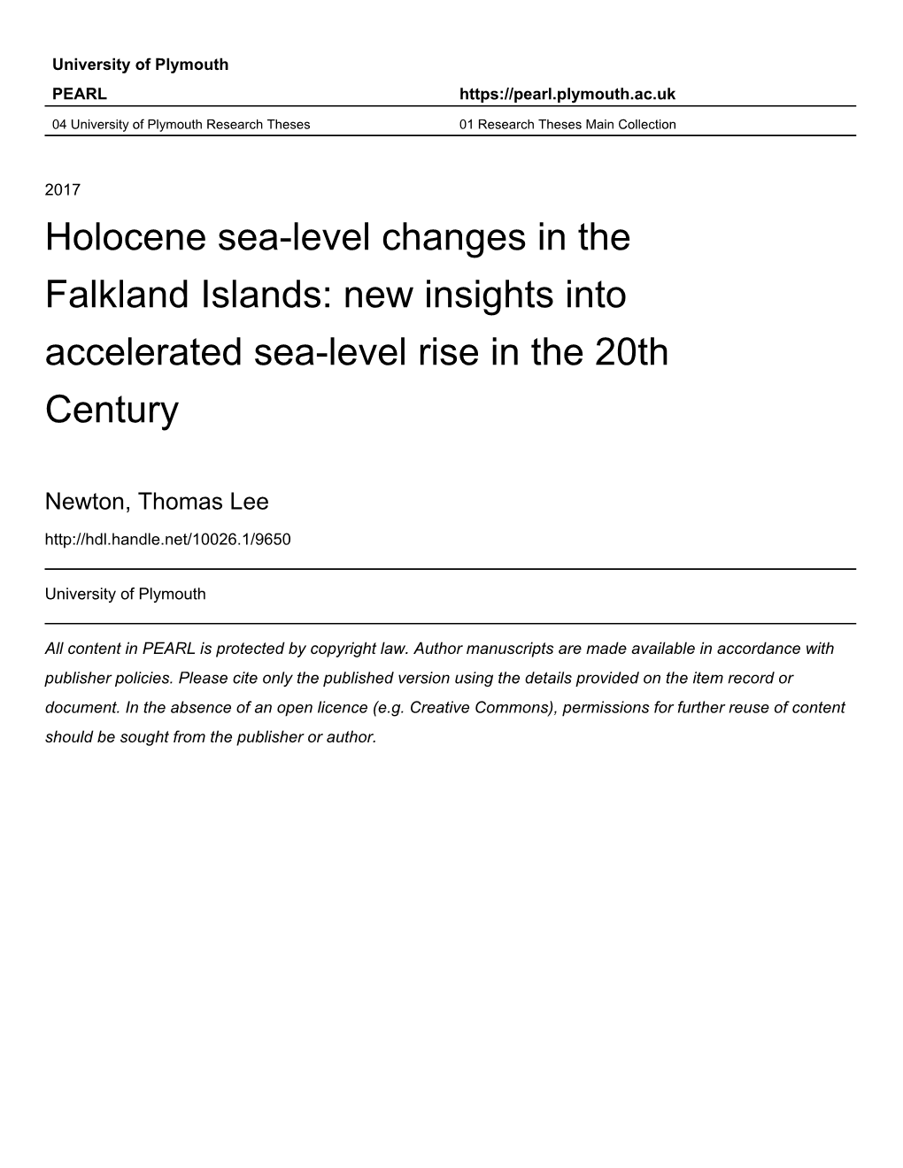 Holocene Sea-Level Changes in the Falkland Islands: New Insights Into Accelerated Sea-Level Rise in the 20Th Century