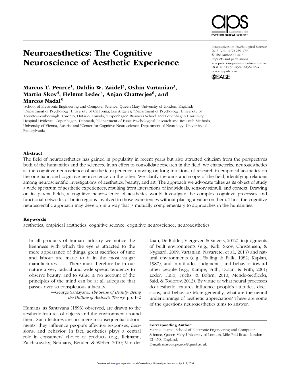 Neuroaesthetics: the Cognitive Neuroscience of Aesthetic Experience