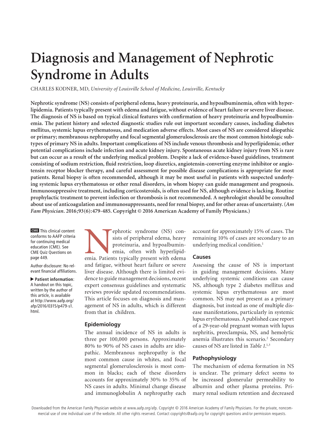 Diagnosis and Manage&lt;FEFF&gt;Ment of Nephrotic Syndrome in Adults