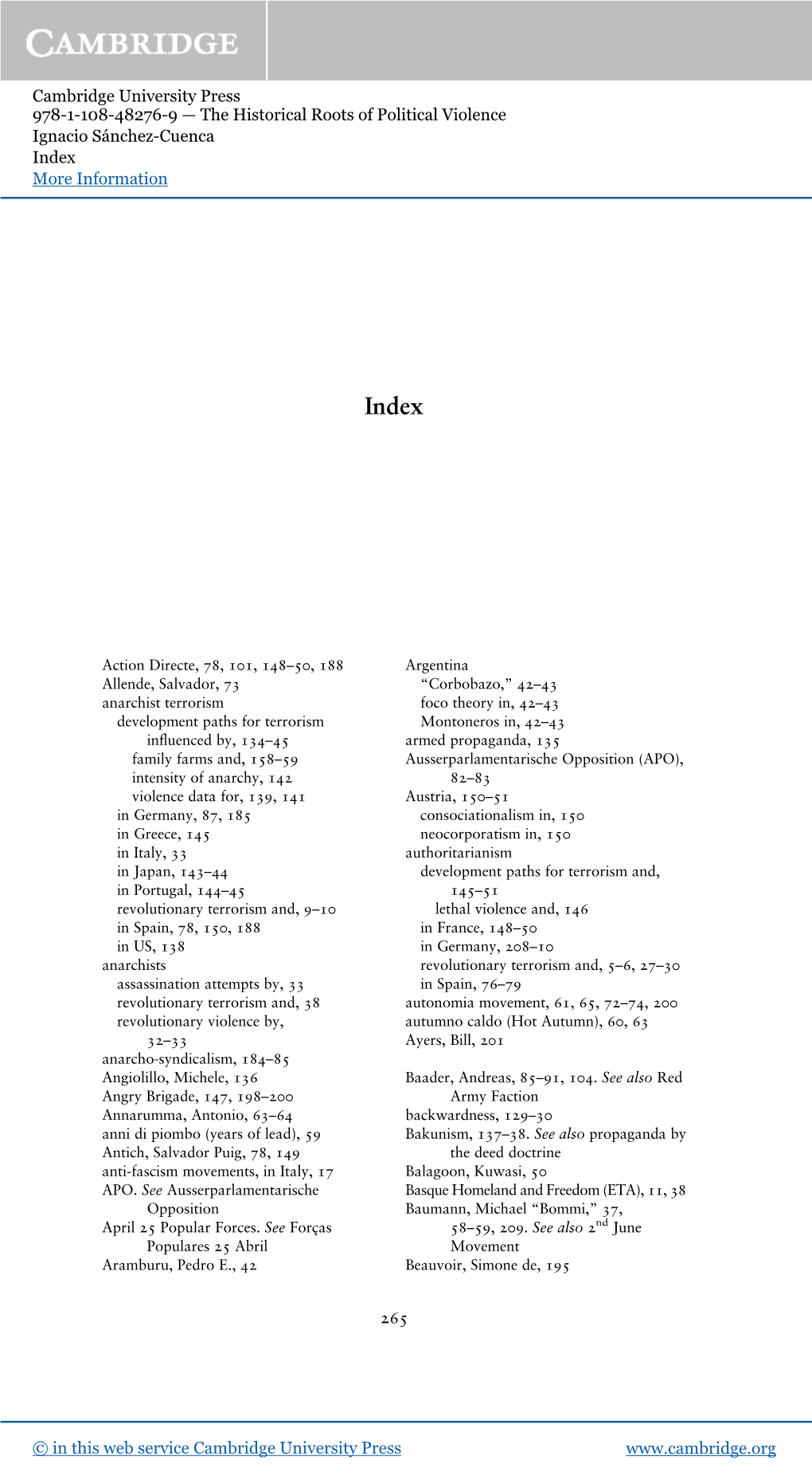 Cambridge University Press 978-1-108-48276-9 — the Historical Roots of Political Violence Ignacio Sánchez-Cuenca Index More Information