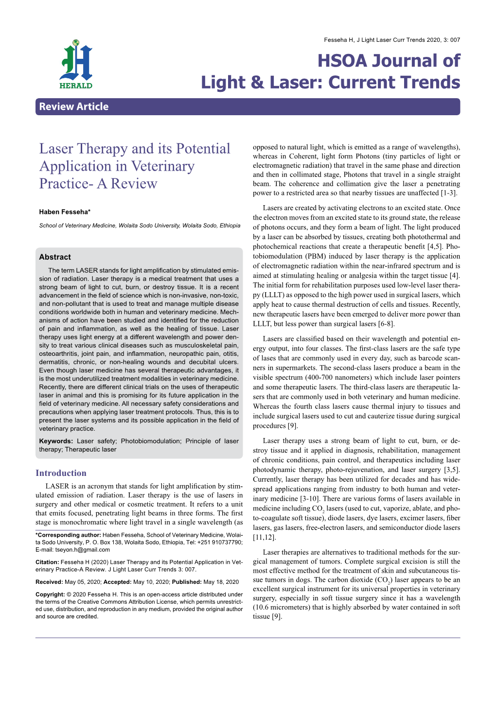 Laser Therapy and Its Potential Application in Veterinary Practice-A Review