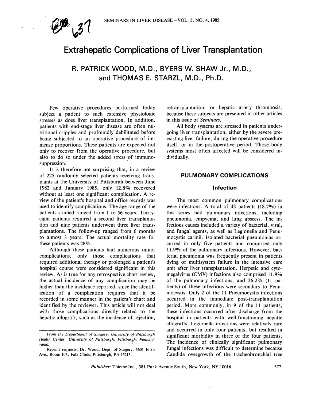 Extrahepatic Complications of Liver Transplantation